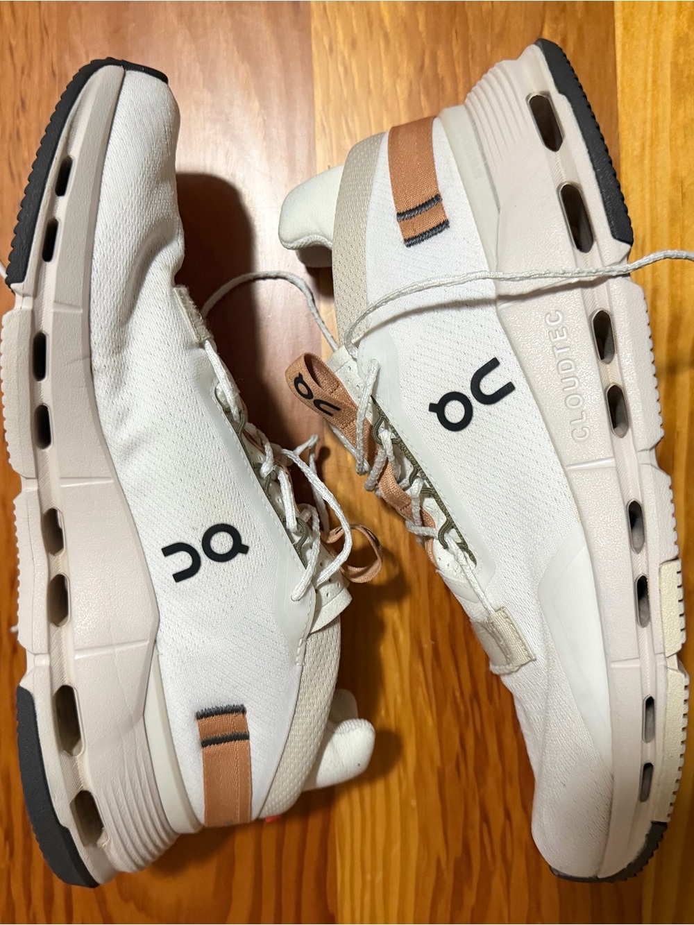 On Running White Athletic Sneakers with Tan Accents
